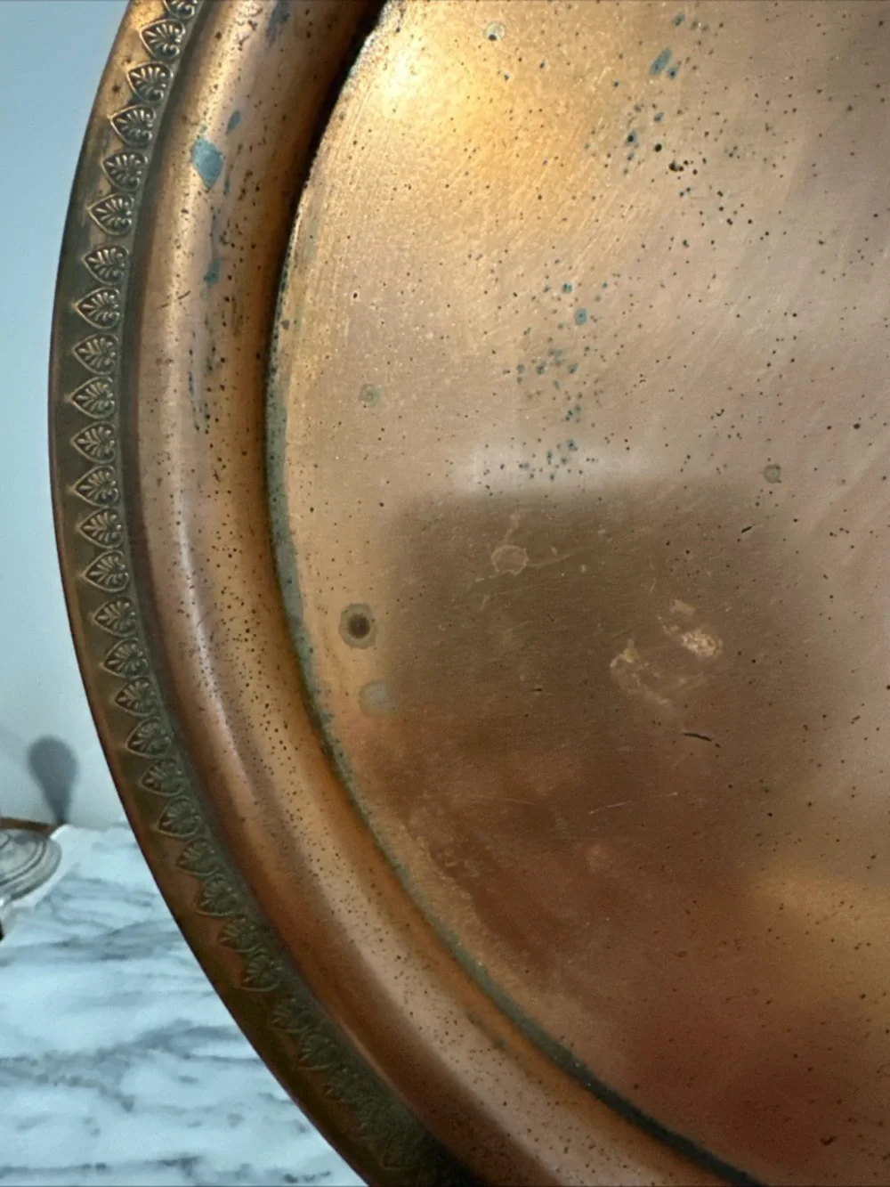 Vintage Copper Decorative serving tray barware vanity Warm Copper Tone 14.5”D